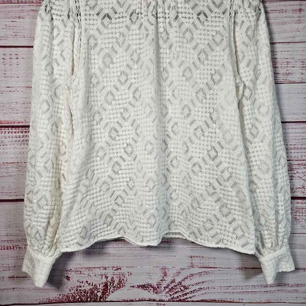 Sezane Shona White Lace Long Sleeve Blouse - Picture 7 of 15